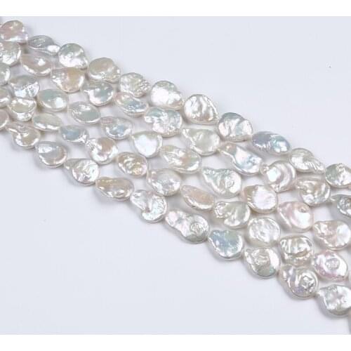 Big Size 16-17mm White Coin Shape Pearl Beads With Small Tail Natural Freshwater Pearl Strand For Jewelry Making