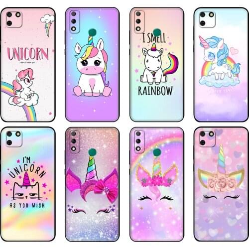 Black tpu Case For Huawei Y9S Y6S Y8S Y5P Y7P Y8P Case For Huawei Y5 lite Prime 2018 Y6 2019 Cover Rainbow Unicorn