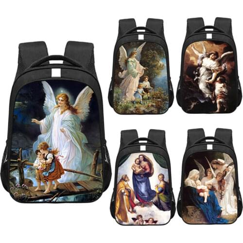 Angel Watching Over Kids Backpack Women Travel Bags Virgin Mary Baby Jesus Rucksack Children School Bags for Boys Girls Bookbag