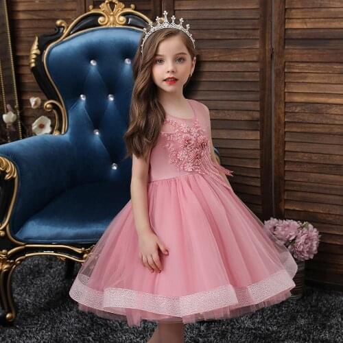 Kids Party For Girl Clothes 3D flower embroidery Formal Evening Wedding Gown Tutu Princess Dress Lace Flower Girls Children