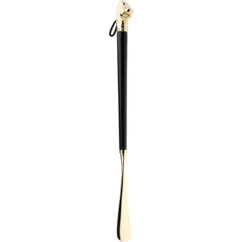 Retro Durable Lion Head Long Metal Shoehorn Black Wood Handled Shoe Lifter Spoon 49 cm