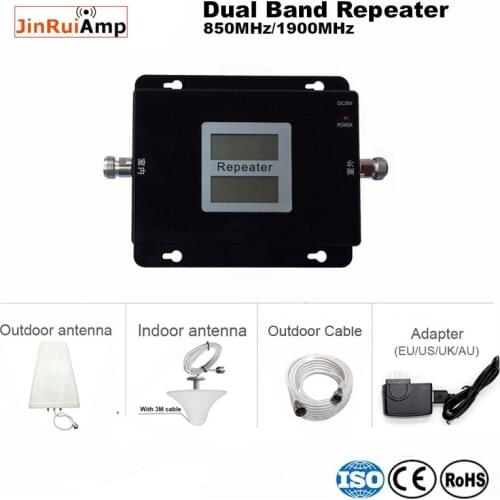 Lcd dual band GSM 850/ pcs 1900 Signal Booster repeater +Lpda Antenna 2g 3g Cellular Phone signal repeater (Coverage: 500M)