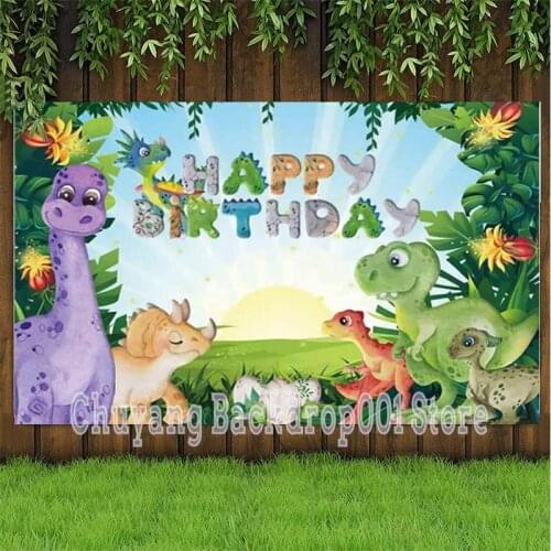 Jungle Animal Forest Dinosaur Backdrop Baby Shower Happy Birthday Party Photo Background Photo Studio Props Banner