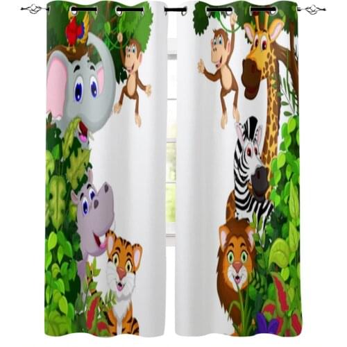 Jungle Animals Zebra Giraffe Elephant Window Curtains for Living Room Home Decor Child Bedroom Kitchen Curtains Drapes