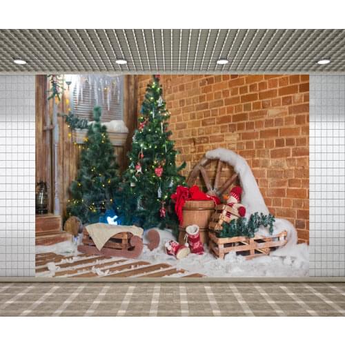 Lyavshi Christmas backdrop tree Winter snowflake brick wall new year sleigh Xmas Party decor Photographic background