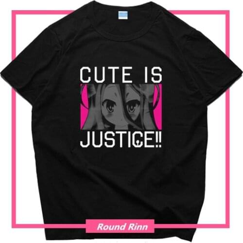 NO GAME NO LIFE Shiro Cute is Justice Good Job Printed Tee Shirt Cosplay Short Sleeve T-shirt