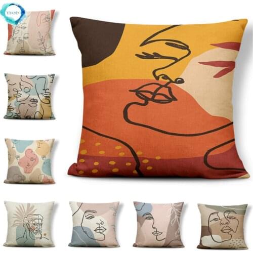 Geometric Lines Abstract Face Decorative Pillowcase Home Living Room Decor Polyester Cushion Cover Square Pillow Cover 45x45Cm