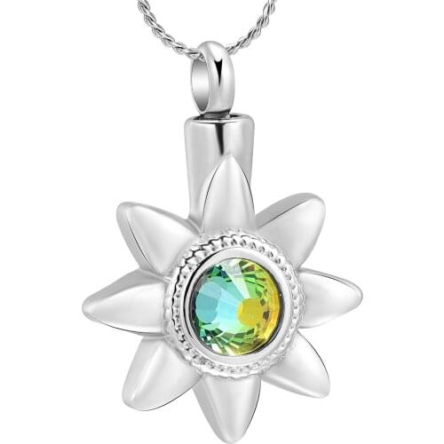 K8097 Sun Flower Cremation Jewelry for Ashes Pendant Stainless Steel Crystal Inlay Keepsake Memorial Urn Necklace for Women Men