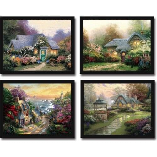 No frame Thomas spring green tree house oil painting canvas printings oil painting printed on cotton art decoration picture