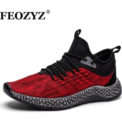 FEOZYZ Red Shoes Men Breathable Outdoor Mens Trainers Sneakers Male Causal Upper Knitted Comfort Shoes Men Sport Running