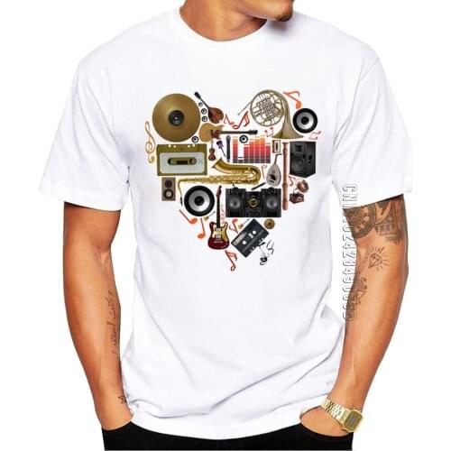 Hot Selling Men Music in Love T-shirt 100% Cotton t shirts Vintage musical instrument Tee Shirts Casual Cool Tops