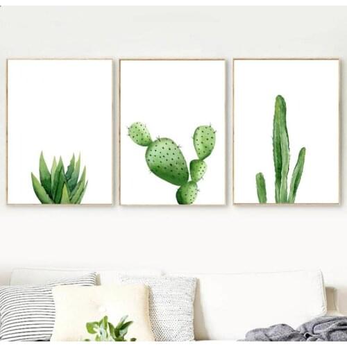 Minimalist Wall Art Green Plant Cactus Aloe Succulents Canvas Painting Nordic Poster Decorative Picture Living Room Dining Room