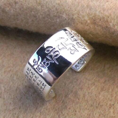 Fashion S990 Sterling Silver Six Words Scripture Ring Retro Thai Silver Heart New Index Finger Ring Wide Surface Open Ended