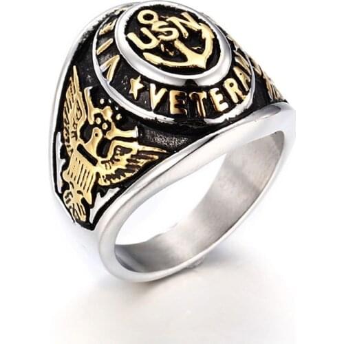 Retro style men ring gold anchor casting stainless steel ring personality naval wind jewelry