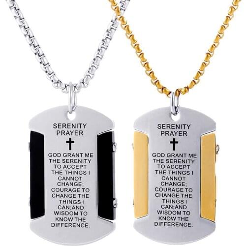 Cross Bible Verse Mens Necklace Book Dog Tag Pendant for Men Boy Prayer Christian Religious Stainless Steel Male Jewelry
