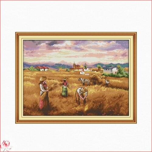 Joy Sunday Autumn Harvest Pattern Cross Stitch Kit DIY Handmade Needlework Embroidery Kit Home Decoration Crafts Painting