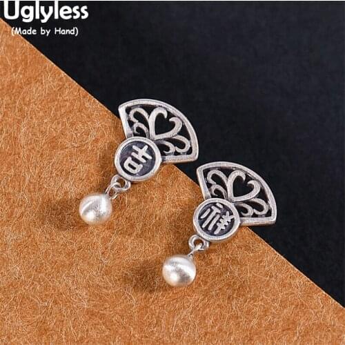 Uglyless Thai Silver China Chic Chinese Studs Earrings Popular Cultural Gifts Jewelry Triangle Fan Earrings 925 Silver Balls