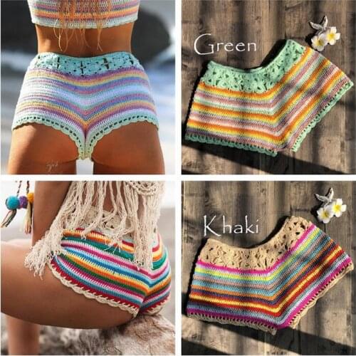 New Style Fashion Hot Women Crochet Shorts Summer Beach Hollow Out Cotton Low Waist Solid Casual Mini Shorts Sexy