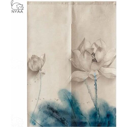 New Chinese Lotus Cloth Curtain Partition Curtain Feng Shui Door Curtain Toilet Blocking Curtain Japanese Curtain Noren