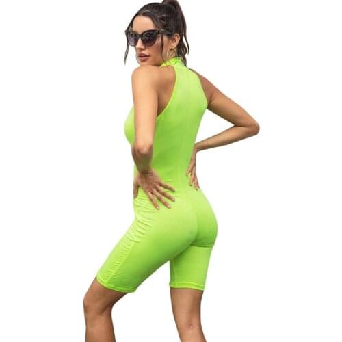 New fashion summer womens suit casual Sleevleess strapless fluorescent green senior ladies sexy solid color one-piece suit