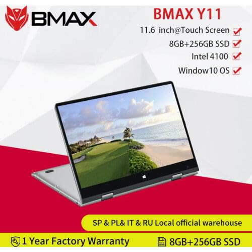 NEW BMAX Y11 Laptop 11.6 Inch Quad Core Intel N4100 1920*1080 IPS Screen 8GB LPDDR4 RAM 256GB SSD ROM Notebook Windows10 Silver