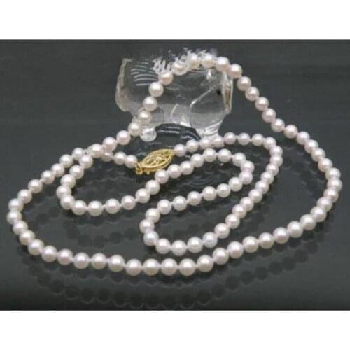 AAA+++ 5.5mm perfect round white freshwater pearls necklace 21" 14k solid gold