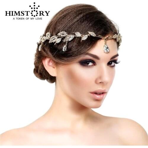 2017 Newest Gold Wedding Bridal Headband Hair Jewelry Waterdrop Peandent Leaf Tiaras And Crowns Bridal Hair Accessory