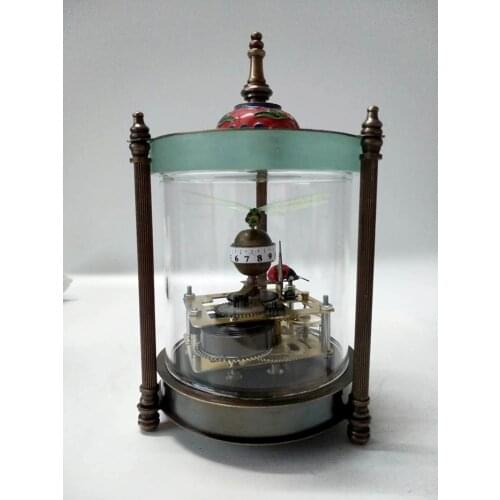 Elaborate Chinese Collectible Decorated Old Copper Carve Dragonfly Ladybird Mechanical Table clock