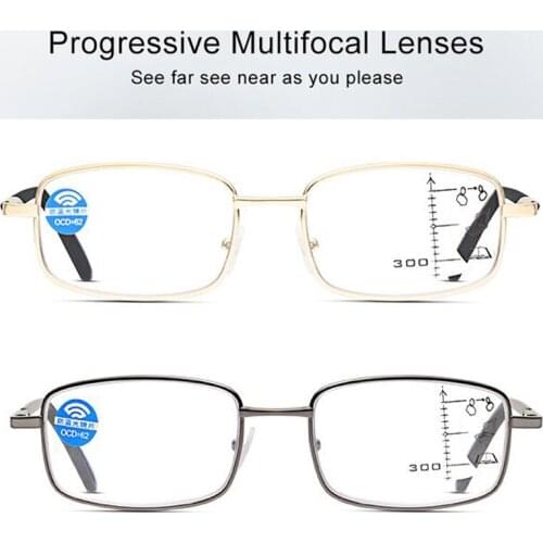Progressive Multifocal Reading Glasses Women Square Anti Blue Light Eyeglasses Near Far Sight Diopter 1.0 1.5 2.0