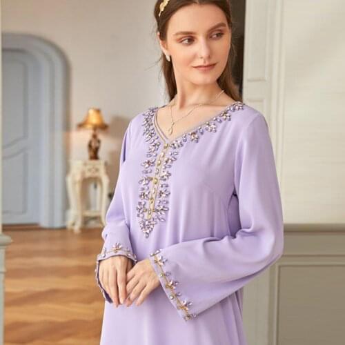 Ramadan Eid Abaya Dubai Hand Made Diamond Beading Muslim Dress Islam Abayas Women Vestidos Robe Longue Vetement Femme Musulman