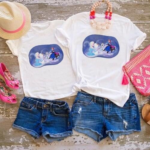 Family Matching Clothes T Shirt Queen Elsa Princess Anna Snowman Olaf Frozen Print Mommy and Me Tshirt Baby Sisters' Clothes