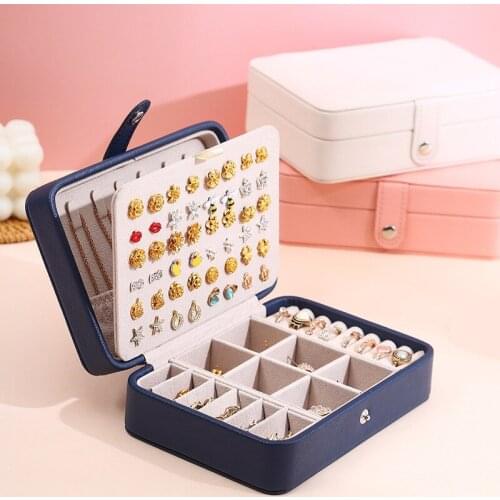 Button PU Leather Travel Stud Jewelry Box for Women girls Portable Jewelry Box Storage for Earrings Necklaces Rings display box