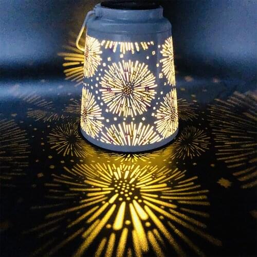 Outdoor LED Wrought Iron Projection Lamp Solar Lantern Lights Courtyard Auto On/Off Decoration Hollow Waterproof Ornament