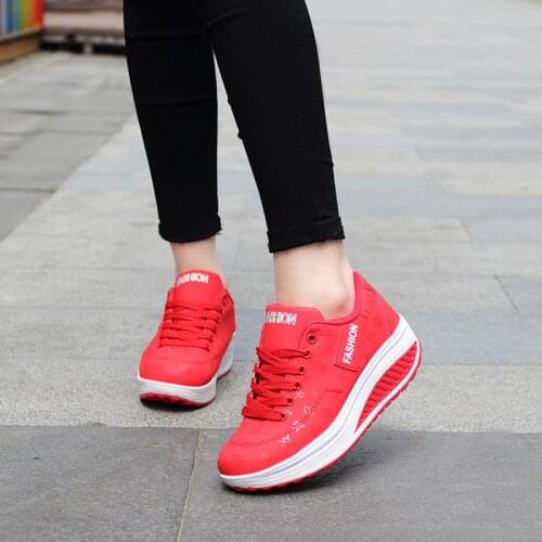 Plus Size Autumn Running Shoes for Women Platform Sports Shoes Woman Basket Sport Femme Wedge Sneakers Woman Red Trainers D-630