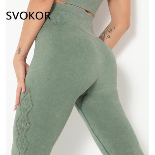 SVOKOR Tight Fitness Leggings Women Sexy Hollow High Waist Seamless Sport Legging Push Up Training Womens Pants Running