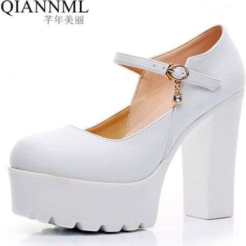 Qiannml Womens Platform Pumps with Heels Spring 2021 Formal Split Leather Shoes Woman High Heels Work Prom Shoe 41 42 43