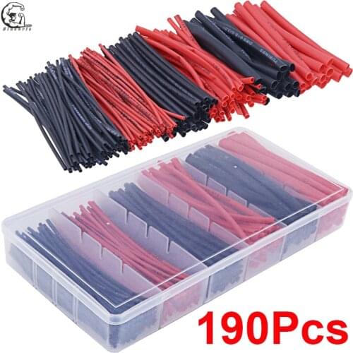 190PCS/Box 3 Sizes 1.5MM 3MM 6MM Black Red Assortment Ratio 2:1 Polyolefin Heat Shrink Tube Tubing Sleeving Wrap Wire Cable Kit