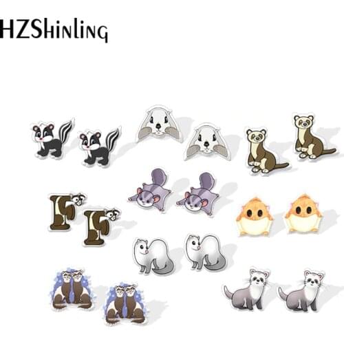 2020 New Momonga Stud Earring Ferret Skunk Acrylic Earring Animal Epoxy Resin Jewelry Handmade Cute Earrings