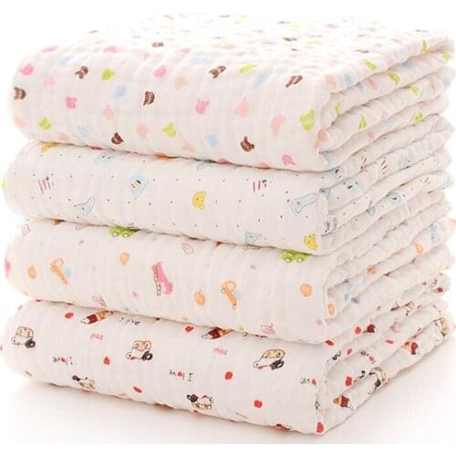 6 Layer Gauze Muslin Baby Cartoon Printing Bathing Towel Children Bedding Game Playing Mat Infant Swaddle Newborn Soft Wrap