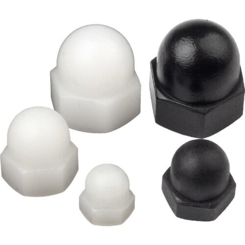 Nylon hexagon cap iron steel valve nut, black carbon steel metric nut plastic hexagon cap acorn nuts m3 m4 m5 m6 m8 m10 m12