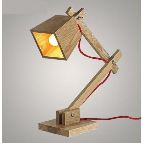 Wood table lamp Nordic solid wood table lamp creative desk lamp study bedroom bedside lamp solid
