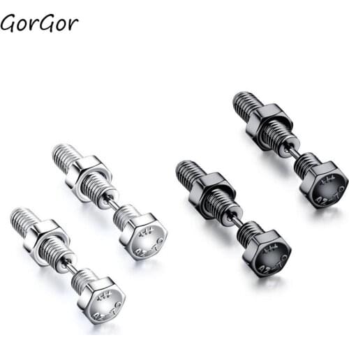 GorGor Stud Earrings Unisex Stainless Steel Originality Statement Minimalist Hex Nuts Individuality Party Accessories TE-527