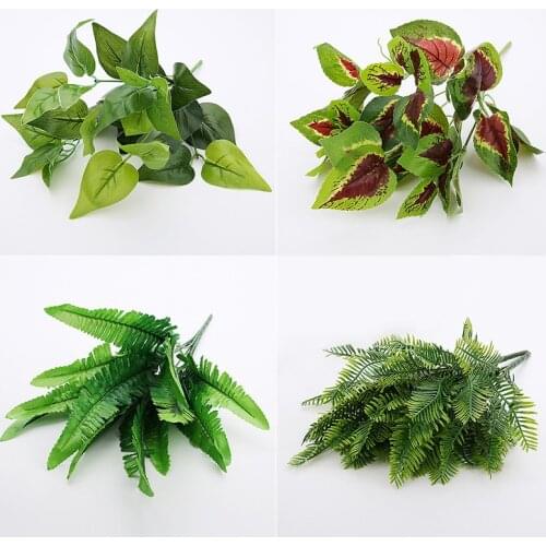 Hot sale 26styles Simulation grass green plant artificial persian leaves flower wall hanging plants home wedding shop decoration