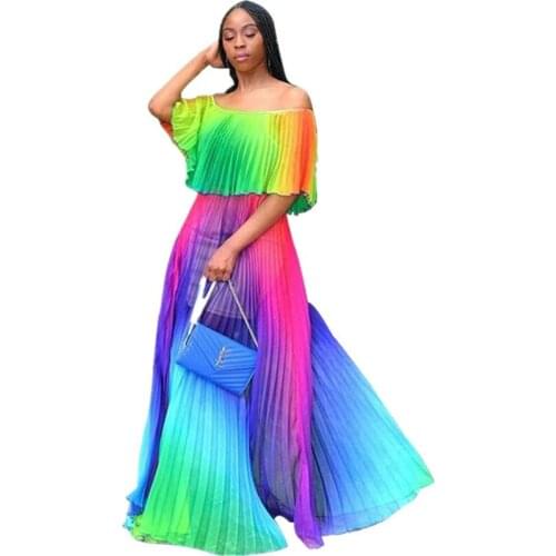 Gradient Pleated African Skirt Super Size African Dresses for Women 2019 New Styles Bazin Vestidos Dashiki Africa Beach Dress