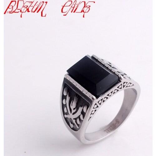 Stainless Steel Black Stone Ring Vintage Silver Color for Men Jewelry Personality