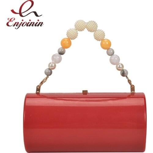 Colorful Beaded Acrylic Cylindrical Women Purses and Handbags Fashion Casual Party Clutch Ladies Chain Shoulder Bag Designer Bag