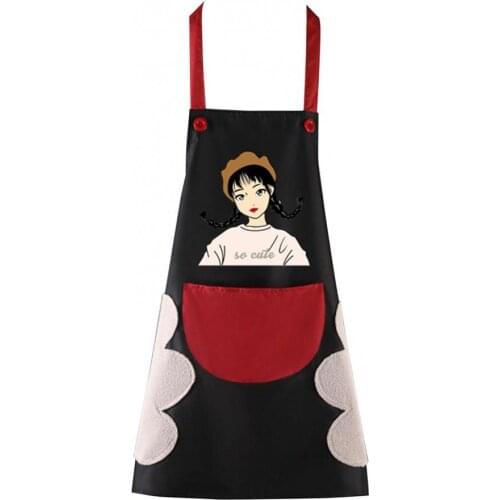 Kitchen Waterproof And Oil-proof Sleeveless Apron Restaurant Color Matching Cartoon Girl Halter Apron