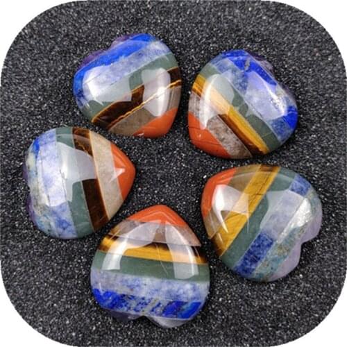 Seven Chakra Heart Shaped Pendant Natural Hand Carved Crystals Healing Stones For Gifts