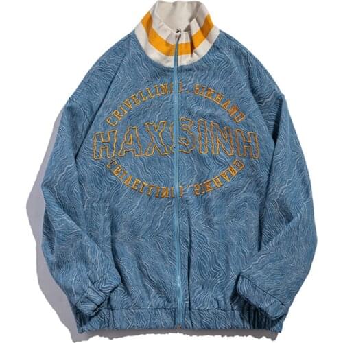 Hip Hop Zipper Jackets Letters Embroidery Stand Collar Bomber Fashion College Unisex Loose Streetwear Harajuku Jacket Coat