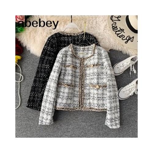 Vintage Winter/Autumn Female Jacket Peral Lurex Tassel Streetwear France style Loose Thick jacket Tweed Top lapel Hand-tassel